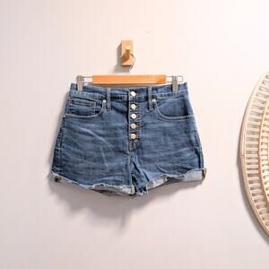 MADEWELL High-Rise Denim Shorts in Derby Wash: Button-Front Edition Sz 26 NWOT